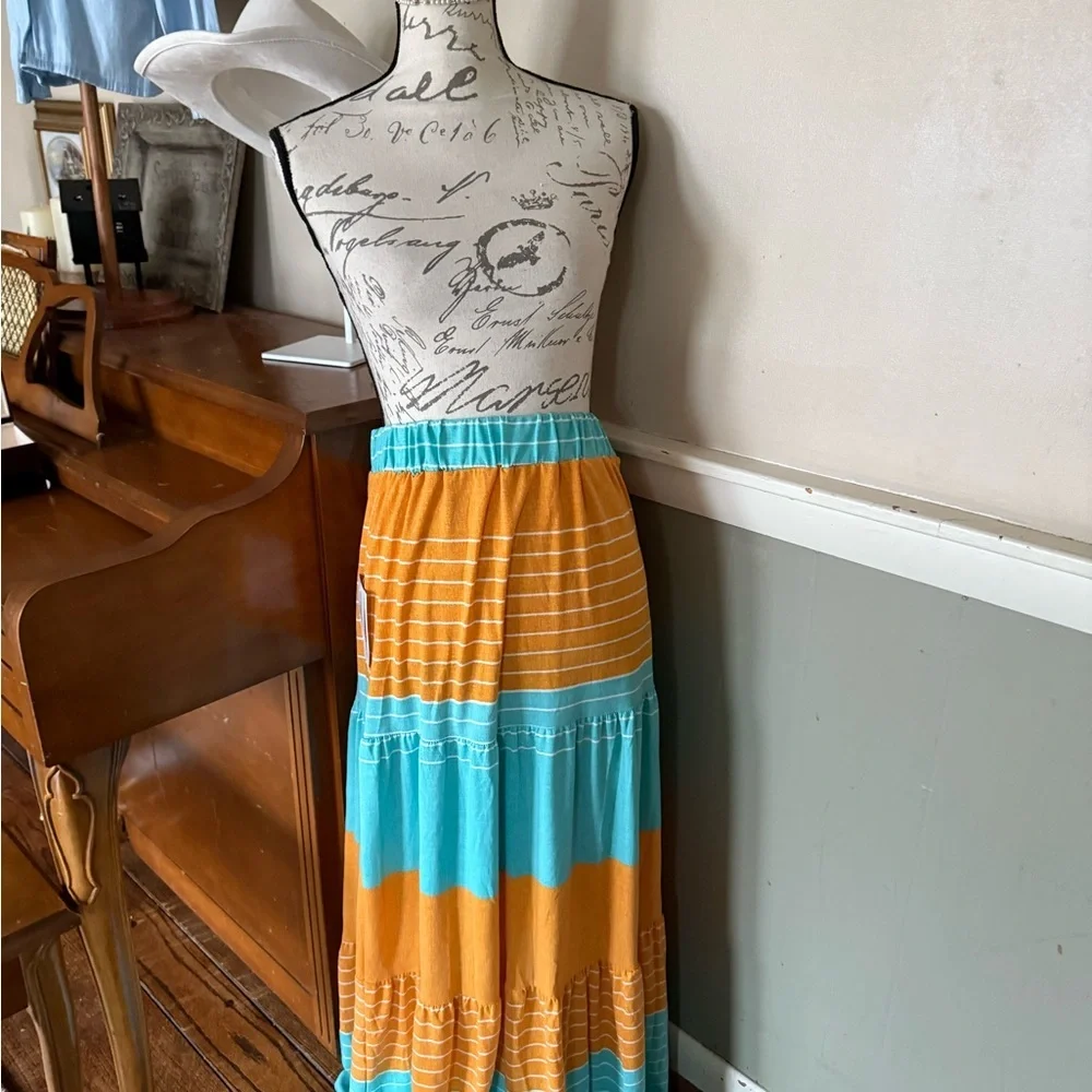 LuLaRoe Poppy Maxi Skirt - Blue and Orange NWT - Picture 9 of 10